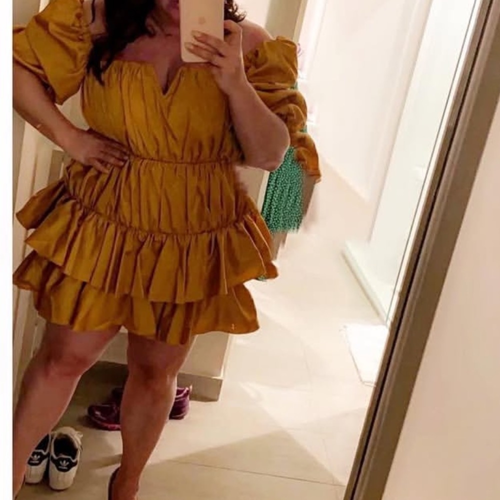 ASOS Mustard Off-Shoulder Cocktail Dress